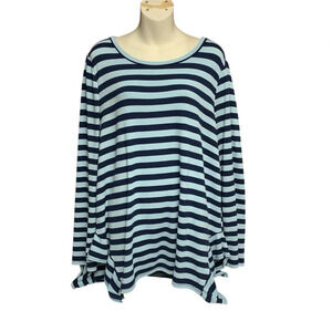 Lane Bryant green/blue bold striped tunic top size 14/16 cute hem